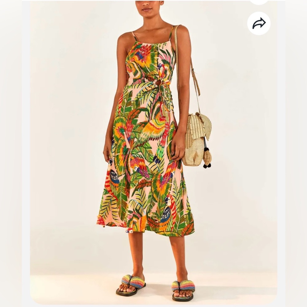FARM Rio Bead-Embellished Cutout Printed Satin Midi, Size M